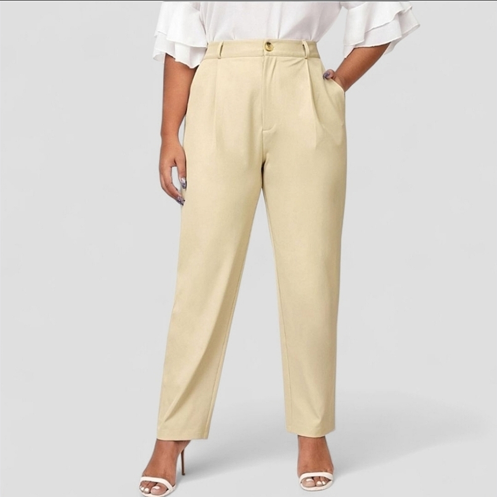 5️⃣ for 2️⃣5️⃣ Plus High Waist Tailored Pleated Pants, Cream 1XL